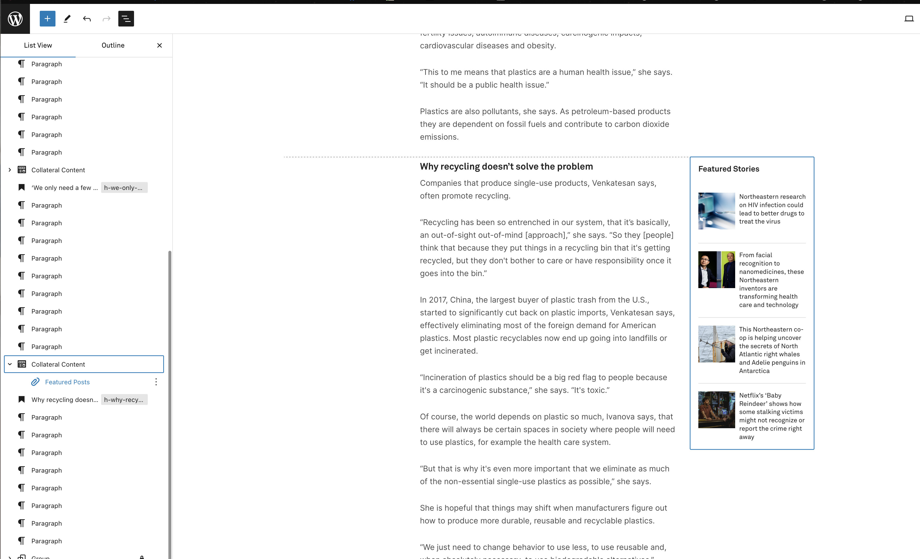 Northeastern Global News Featured Stories Block from the Editor View