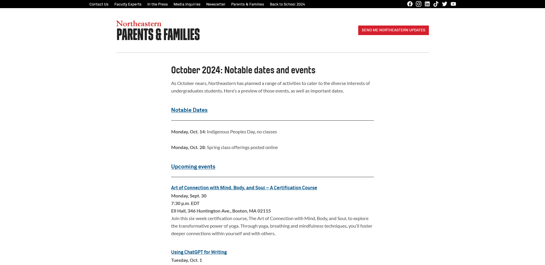 Northeastern Global News Parents Plugin Page