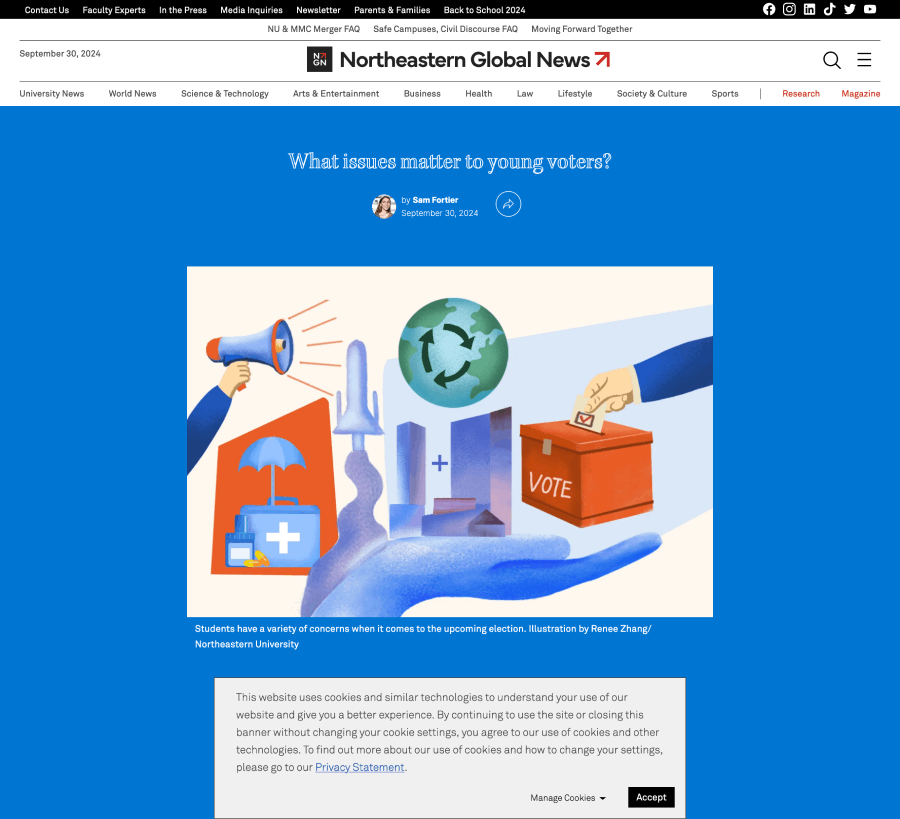 Northeastern Global News Young Voters Article with a Blue Background